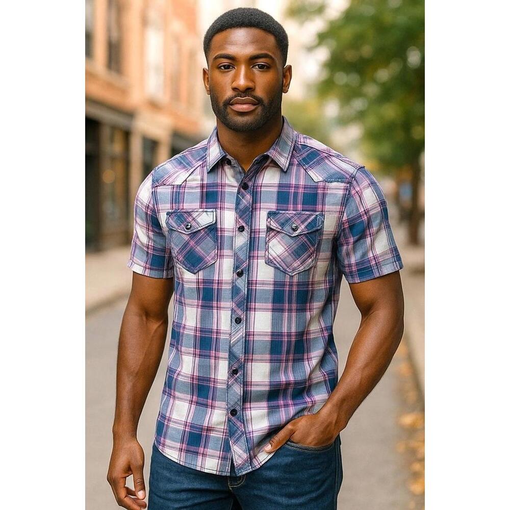 BKE Standard For Men’s Short Sleeve Pink Plaid Medium